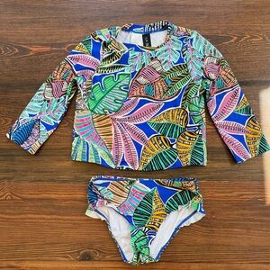 La Blanca Multicolor Leaf Print Kids Swim Rashguard Set NWOT